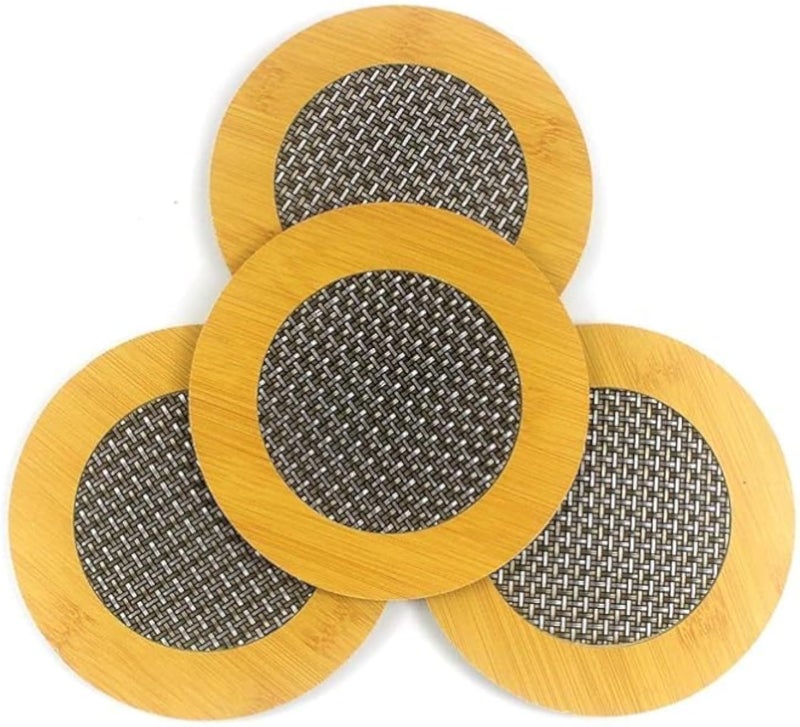 Happy Home Round Heat Insulation Pad (Set of 6) Natural Bamboo Wooden Coaster Heat Table Ware Pad Placemat for Hot Coffee,Bowl & Tea Cup, Office, Home & Kitchen Dining Pan Pot Holder